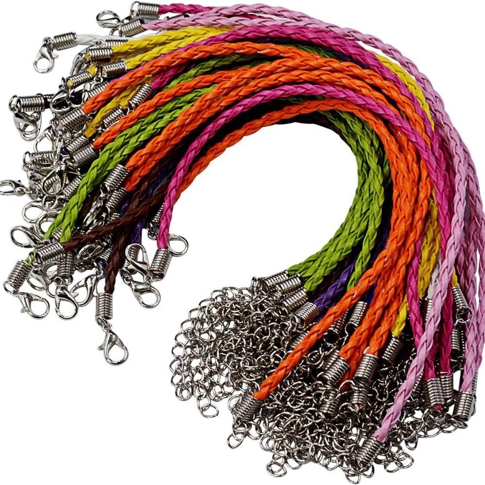 50pcs Bracelet Making Cord, Multi Color Leather Plaited Bracelet Cords Ropes Cha